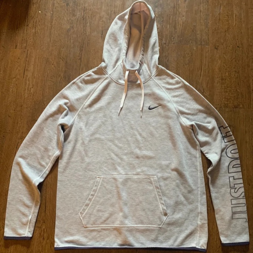 Nike Hoodie Grey Pullover Just Do It Lightweight Athletic Woman’s Size Large